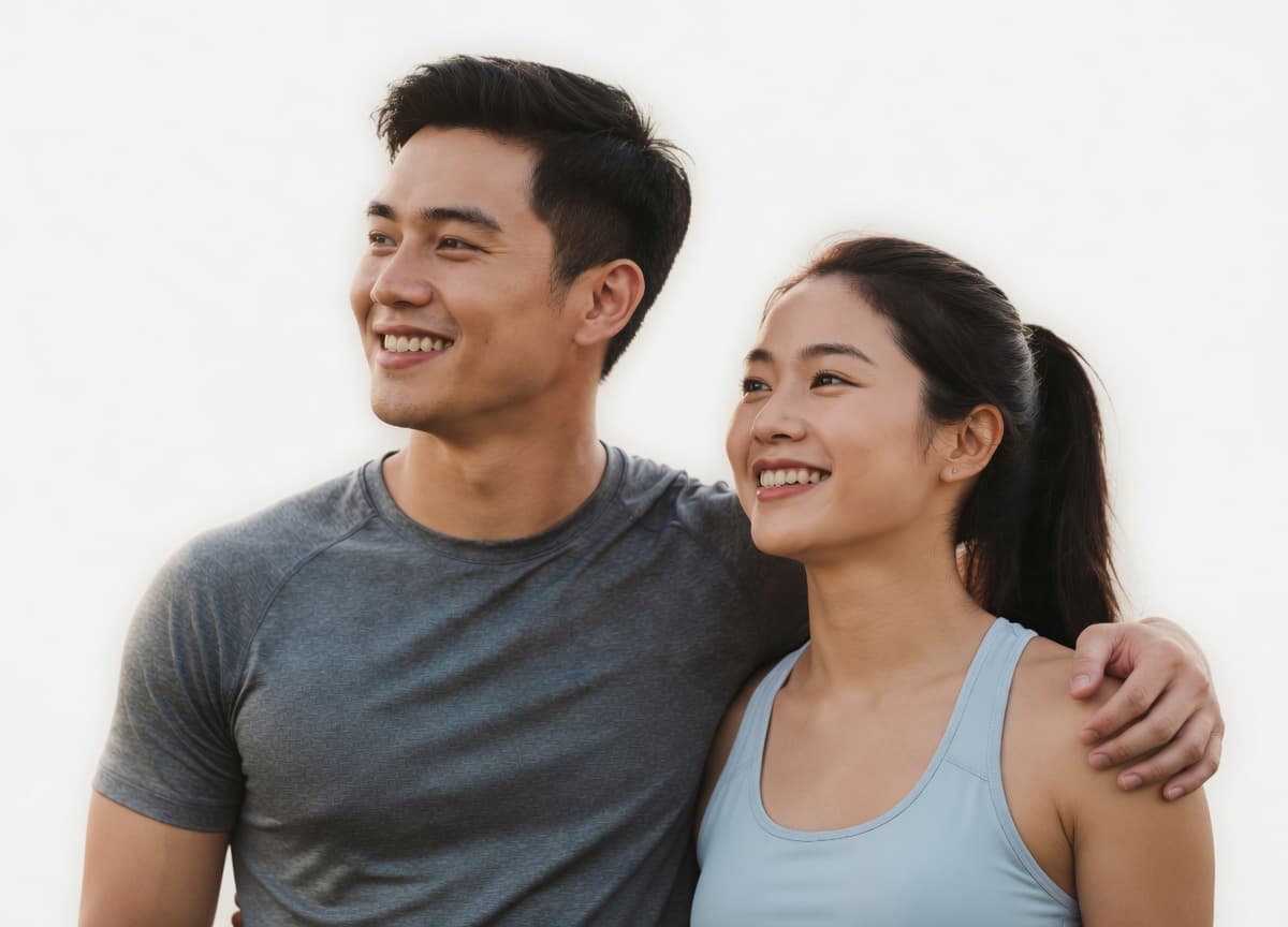 Healthy and fit Asian couple outdoors